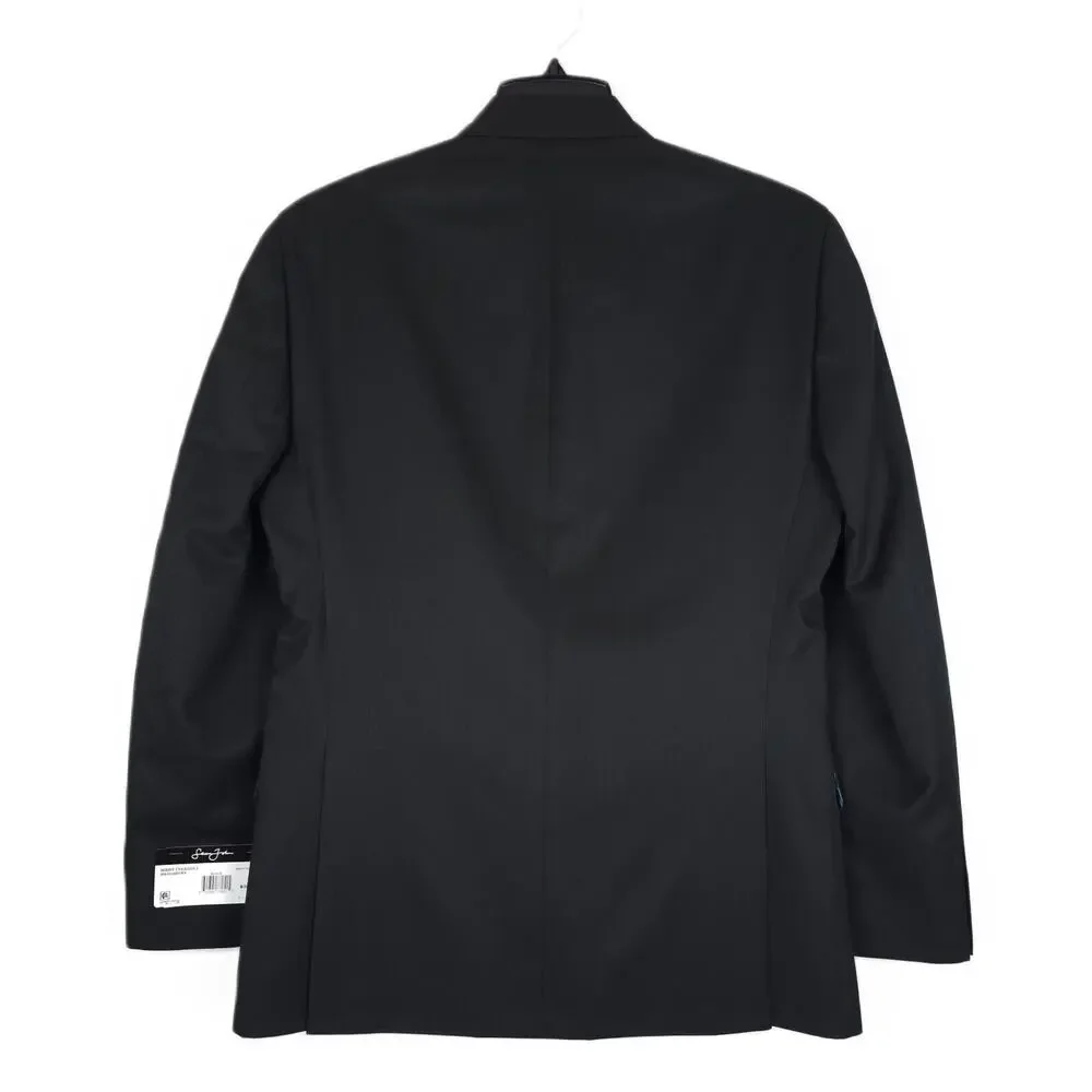 Sean John Mens Classic Fit Suit Jacket Blazer 46XL Black Solid Twill NWT